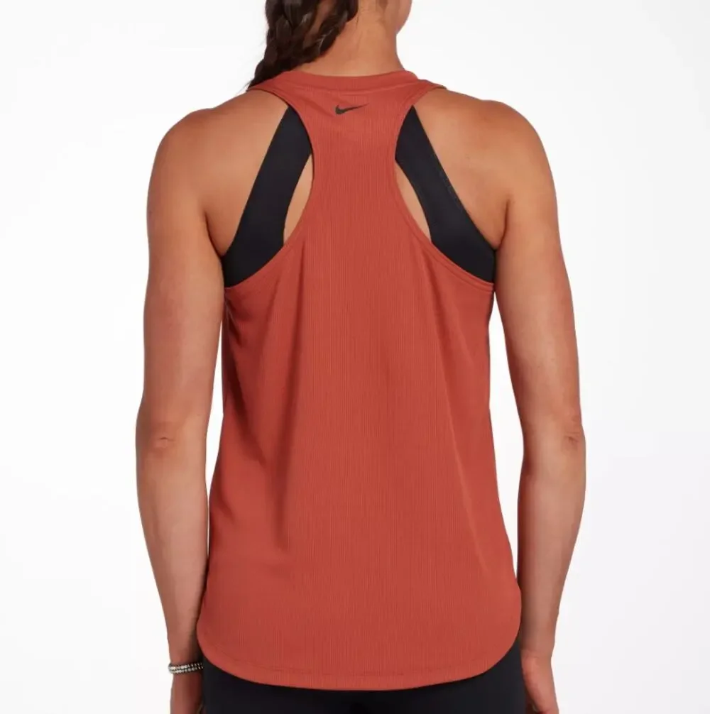 NIKE Dri Fit Studio Ribbed Athletic Tank Top Racerback Burnt Orange Womens Sz M